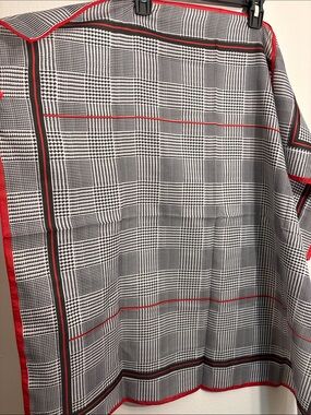 Silk like Plaid Square scarf with black and red